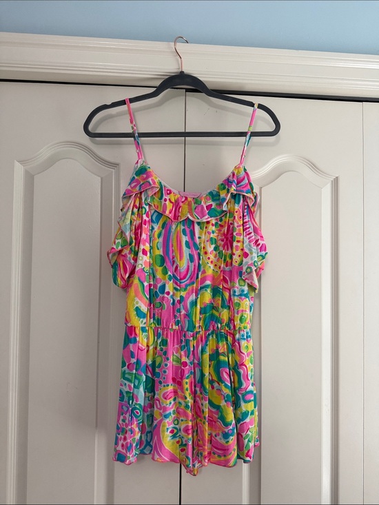 Lilly Pulitzer Pants - Lilly Pulitzer Pink, Yellow & Green Print Ruffle Strap Romper